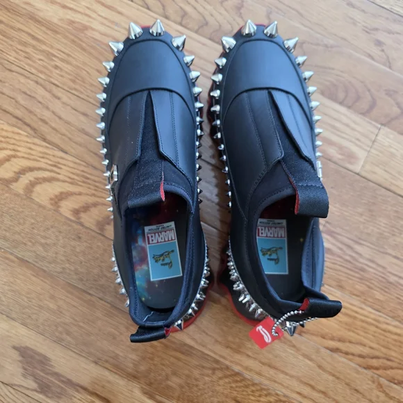 Christian Louboutin Black Sneakers with Red Soles and Silver Spikes - Picture 8 of 12
